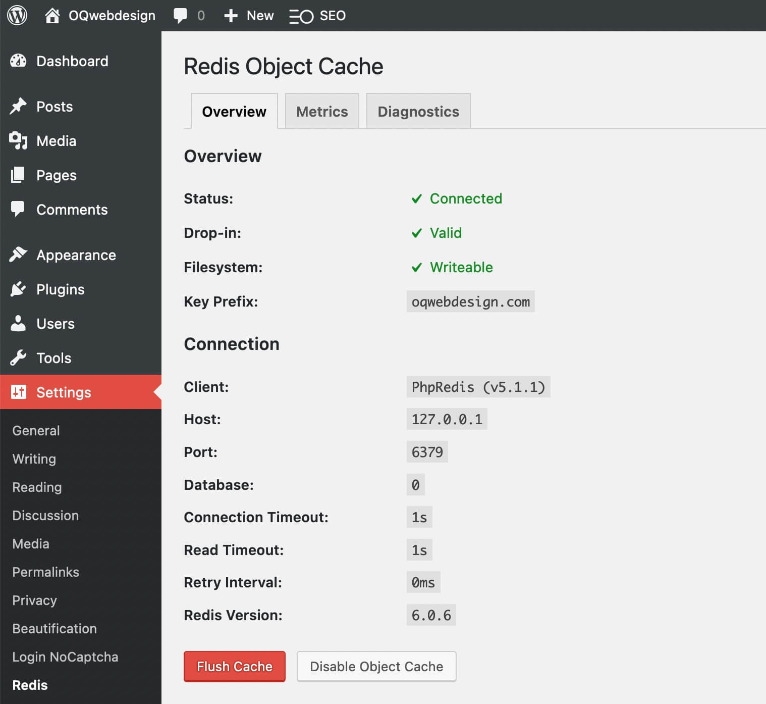 Redis Object Cache Panel