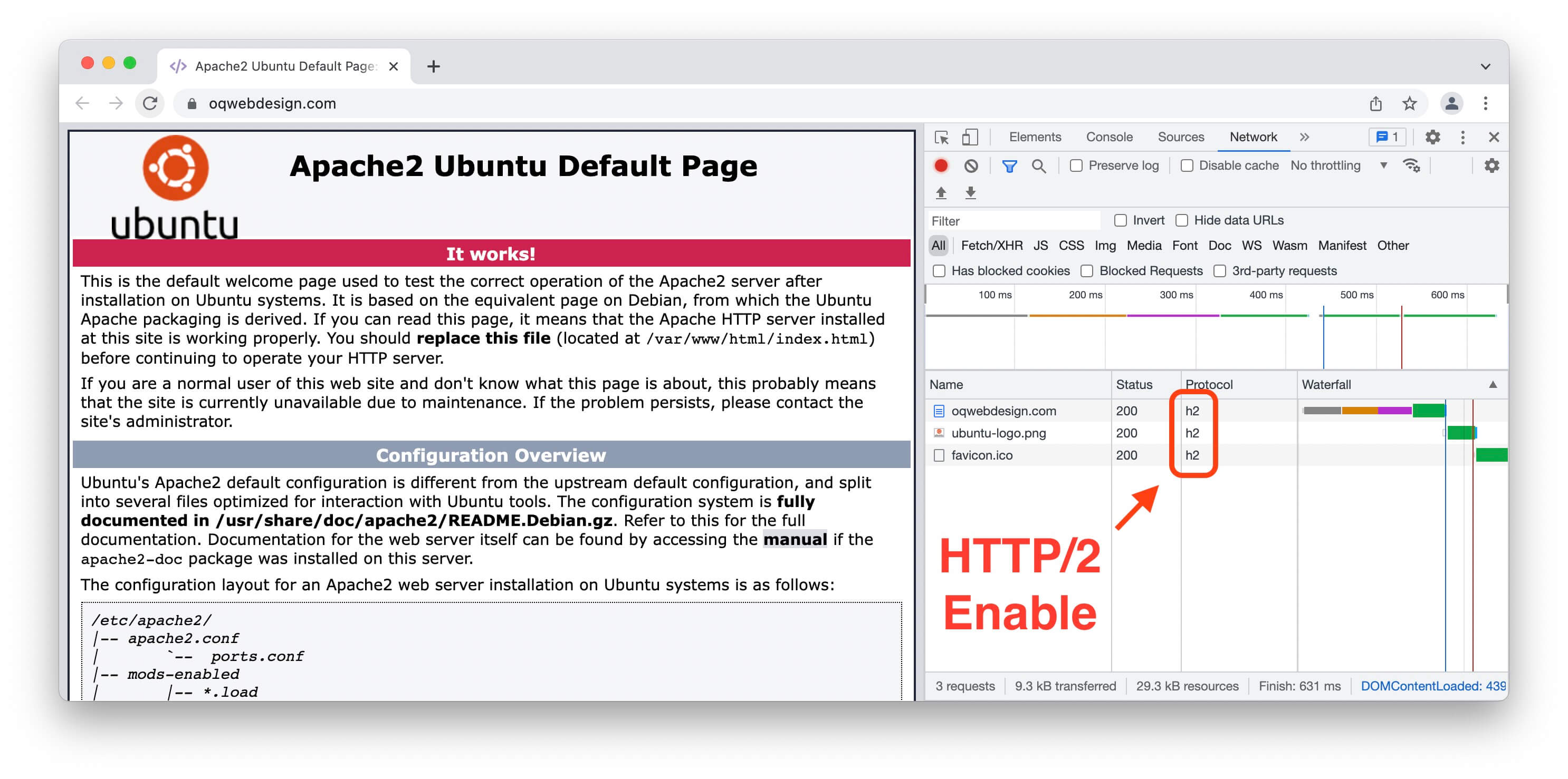 http2 protocol on Google Chrome development panel