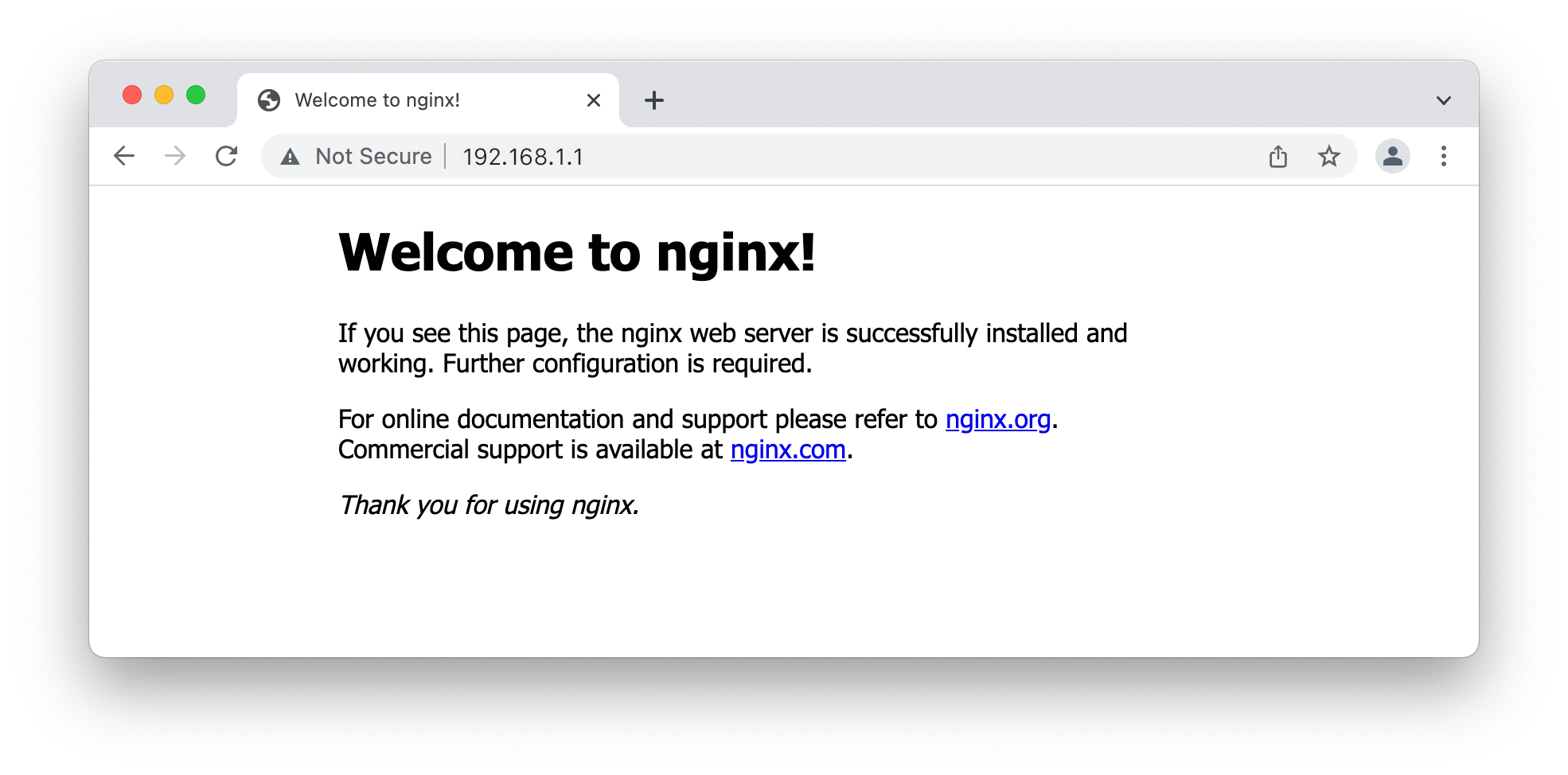 Defualt Nginx landing page